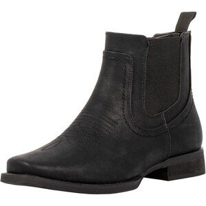 🆕 Men's Black Faux Leather Square Toe Cowboy Chelsea Boots Retro Stylish